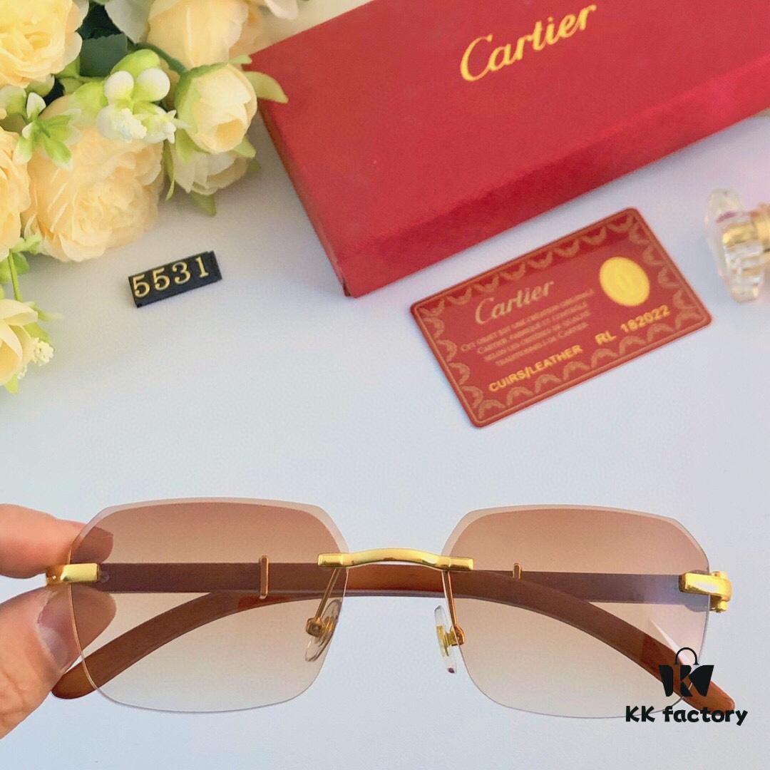 Cartier 2024 New Arrival Wooden Grain Temple Sunglasses Unisex, Fashion Frameless Small Square Sunglasses with Premium Aesthetic
