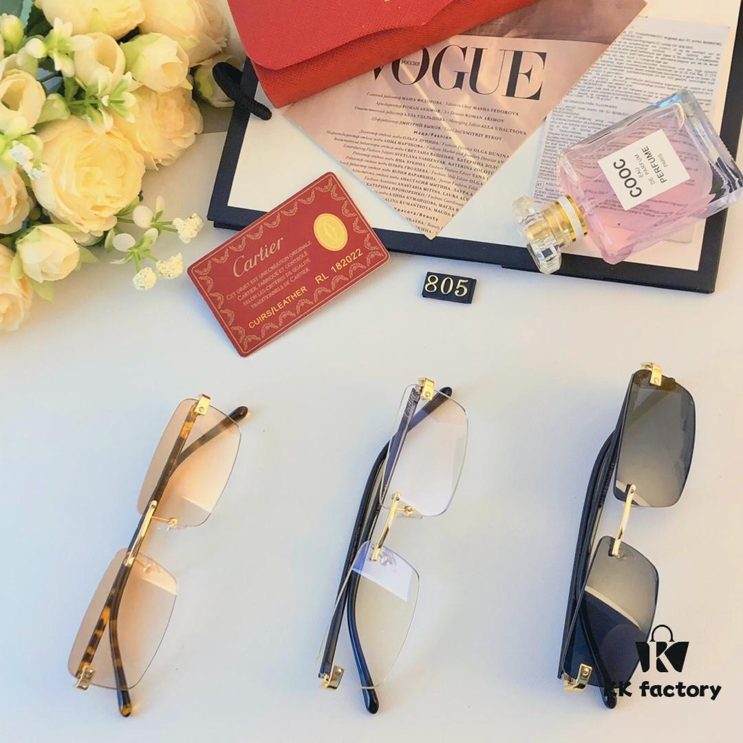 Cartier New Frameless Fashion Sunglasses, Slimming Look, UV Protection, Unisex Sun Glasses for Summer, Popular Influencer Style