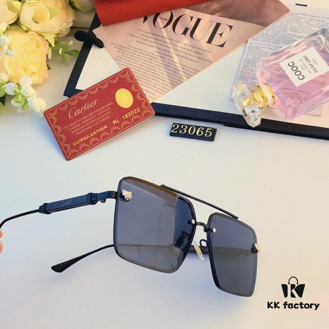 Cartier New Fashion Metal Double-Bridge Sunglasses for Men, Square UV-Protection Driving Sunglasses for Outdoor Use