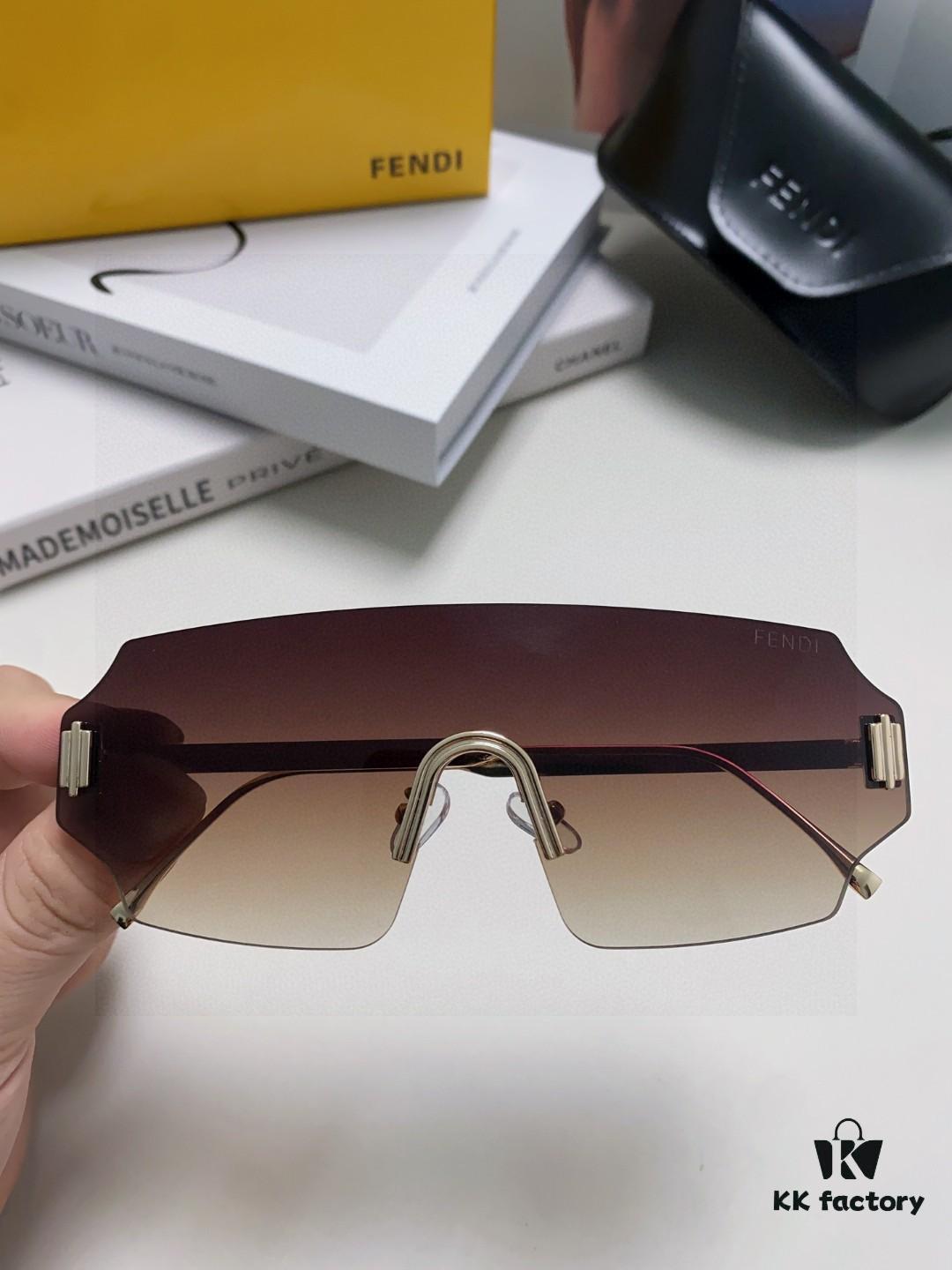 FENDI 2025 New Arrival Men's Sunglasses Fashionable Comfortable Full-Face Windproof Sun Glasses Unisex One-Piece Ocean Blue Lens Oversized Frame UV Protection Eyewear