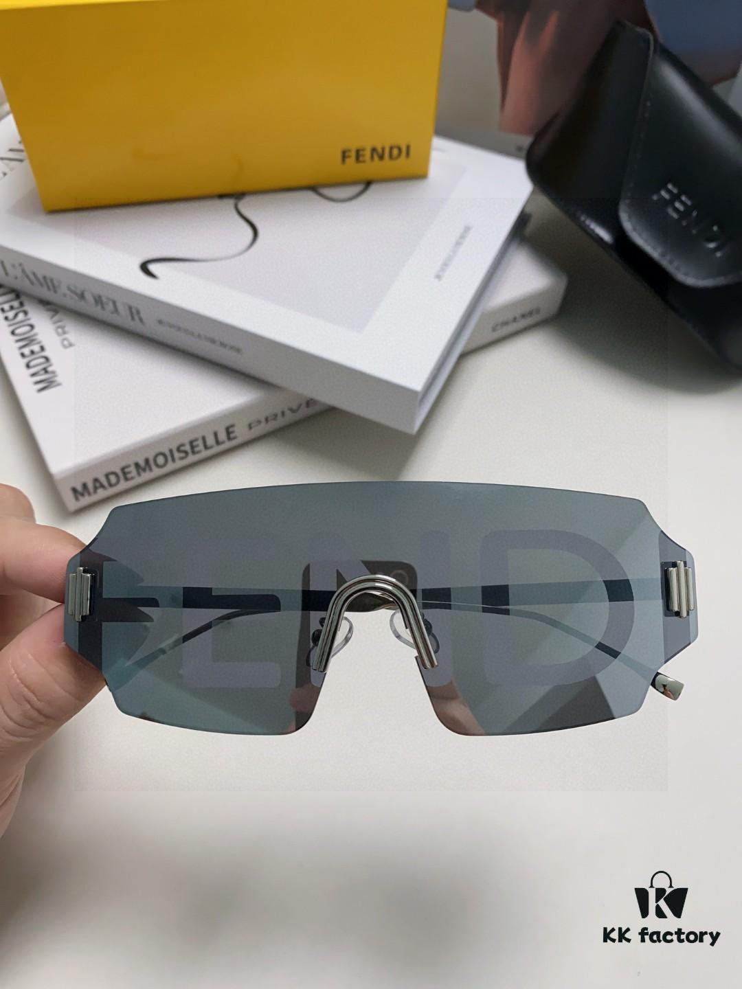 FENDI 2025 New Arrival Men's Fashionable Full-Face Sunglasses, Frameless One-Piece Ocean Lens Unisex Stylish Oversized Windproof Sun Glasses