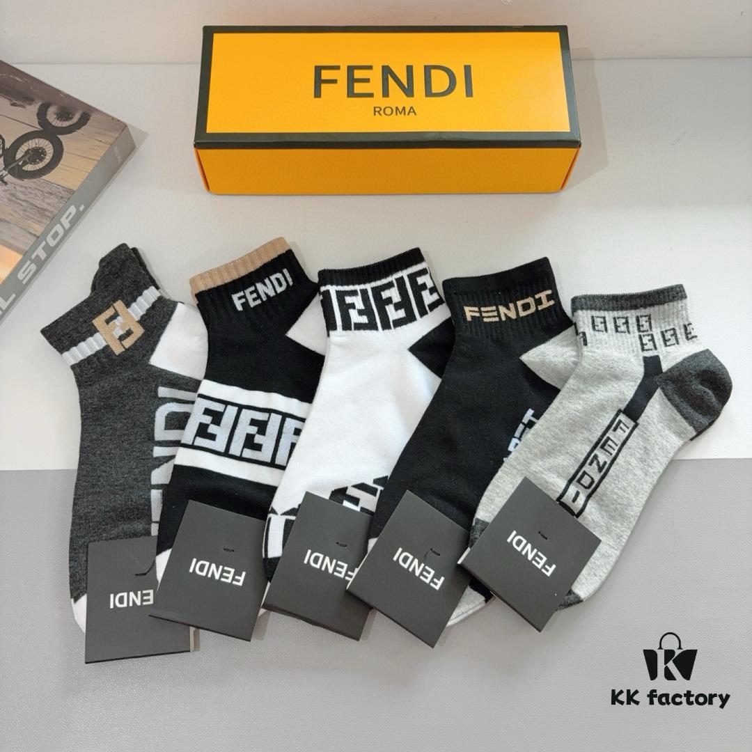 FENDI Fen Di Double F Letter Best-Selling Short Socks (5 Pairs per Box)