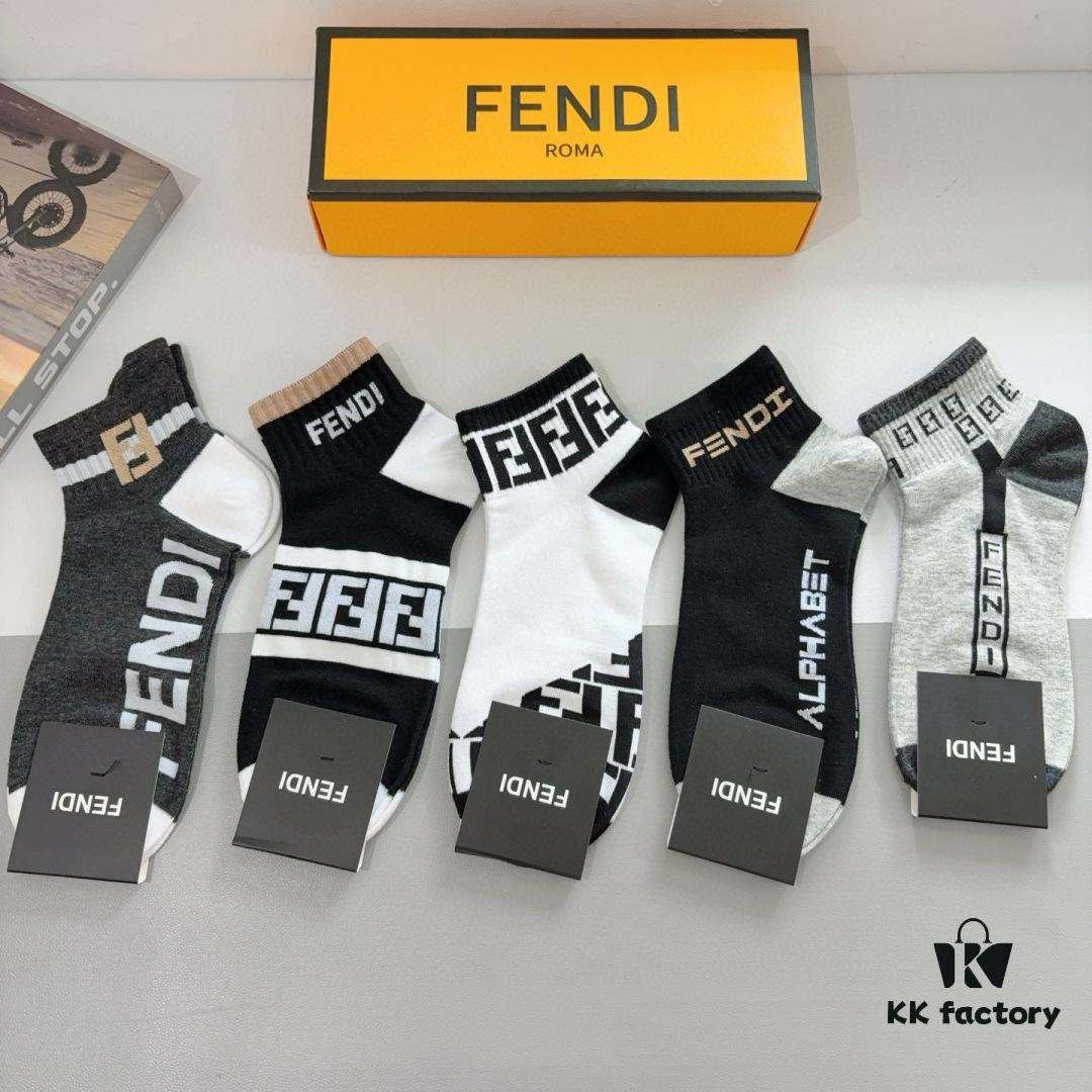 FENDI Fen Di Double F Letter Best-Selling Short Socks (5 Pairs per Box)