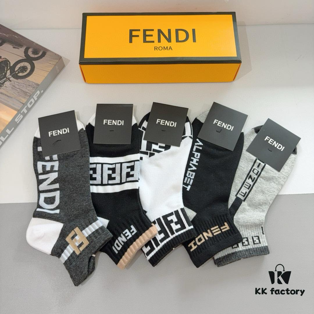 FENDI Fen Di Double F Letter Best-Selling Short Socks (5 Pairs per Box)