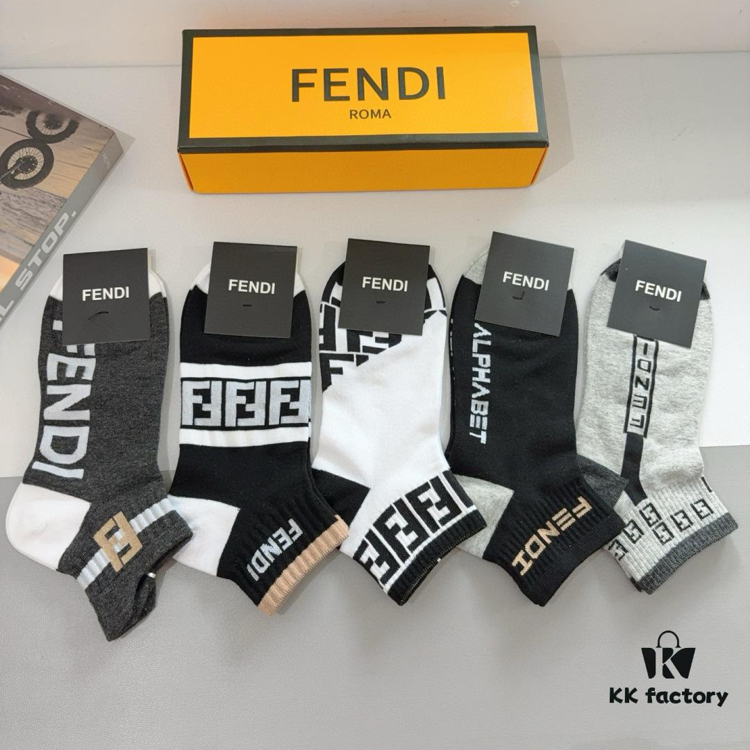 FENDI Fen Di Double F Letter Best-Selling Short Socks (5 Pairs per Box)