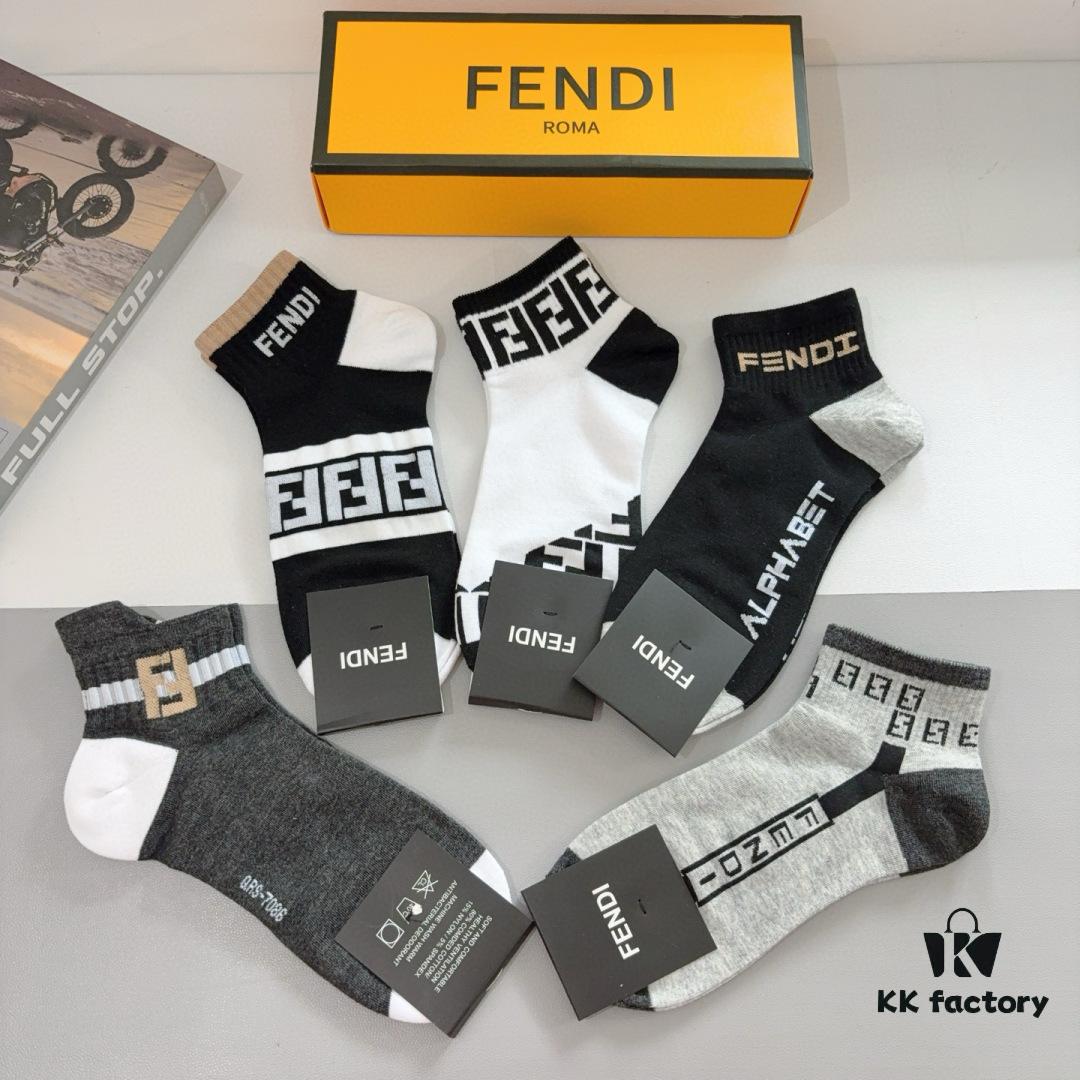 FENDI Fen Di Double F Letter Best-Selling Short Socks (5 Pairs per Box)
