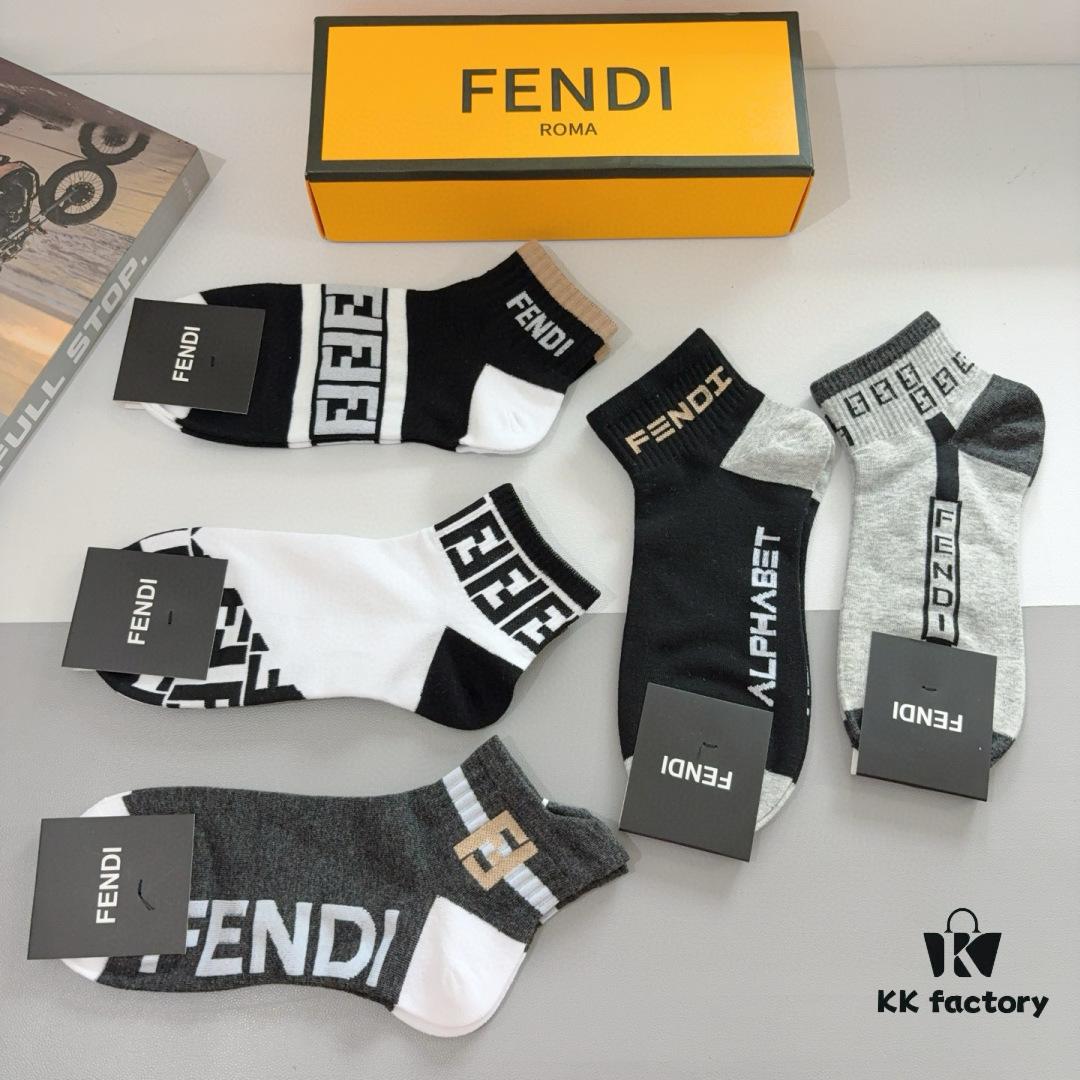 FENDI Fen Di Double F Letter Best-Selling Short Socks (5 Pairs per Box)