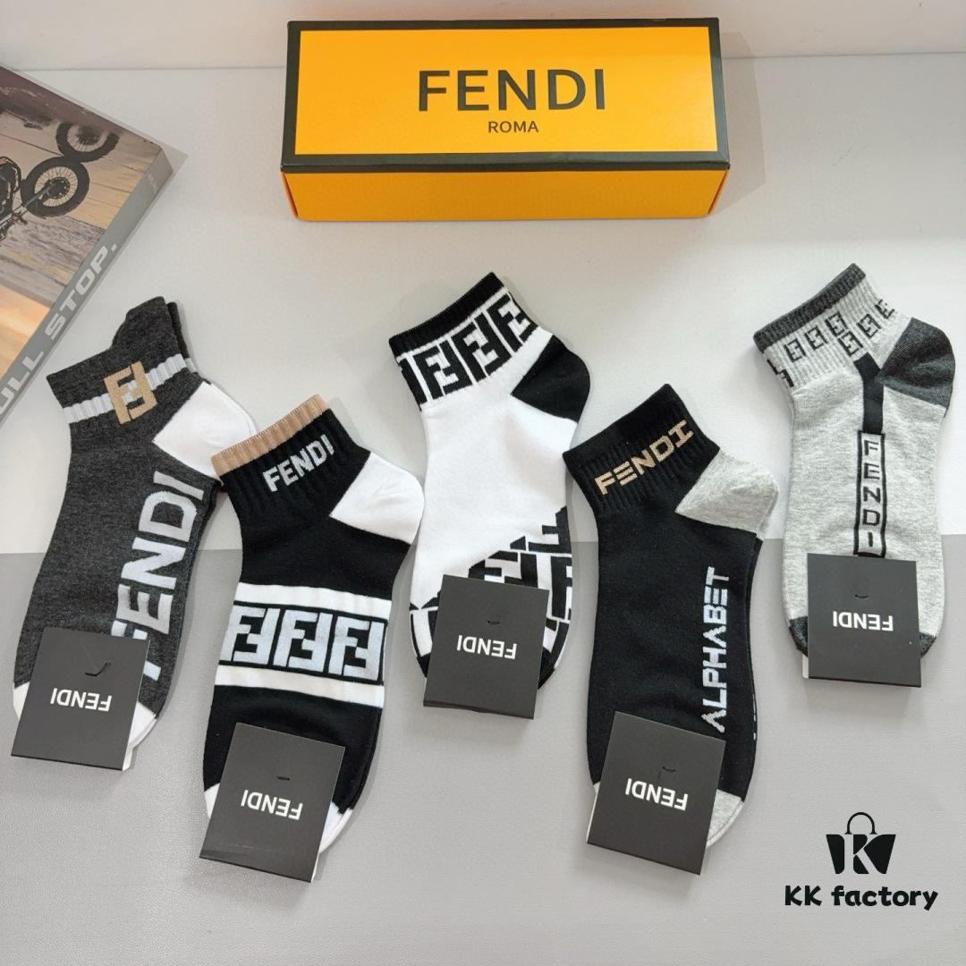 FENDI Fen Di Double F Letter Best-Selling Short Socks (5 Pairs per Box)
