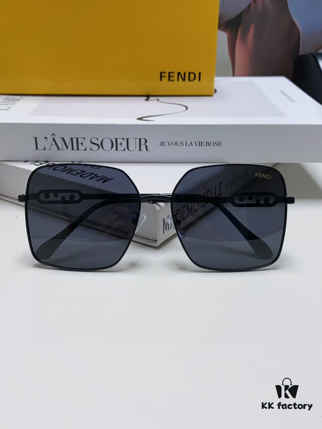 Fendi 2024 New Large Round Oversized Metal Sunglasses for Women, Slimming UV Protection Polarized Sun Glasses
