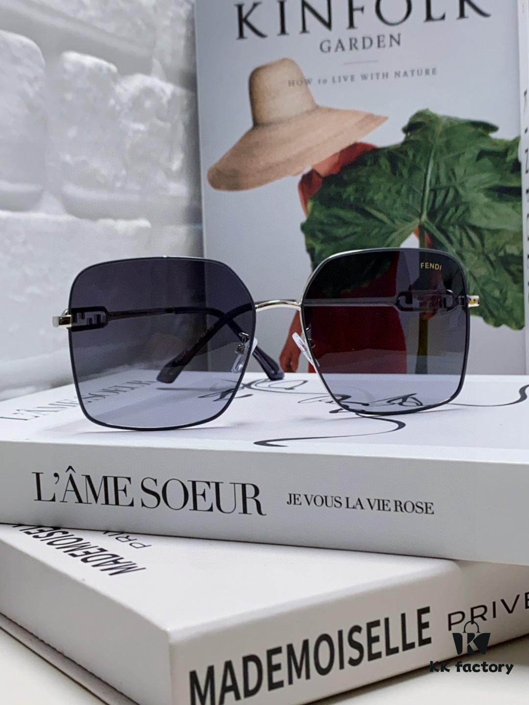 Fendi 2024 New Large Round Oversized Metal Sunglasses for Women, Slimming UV Protection Polarized Sun Glasses