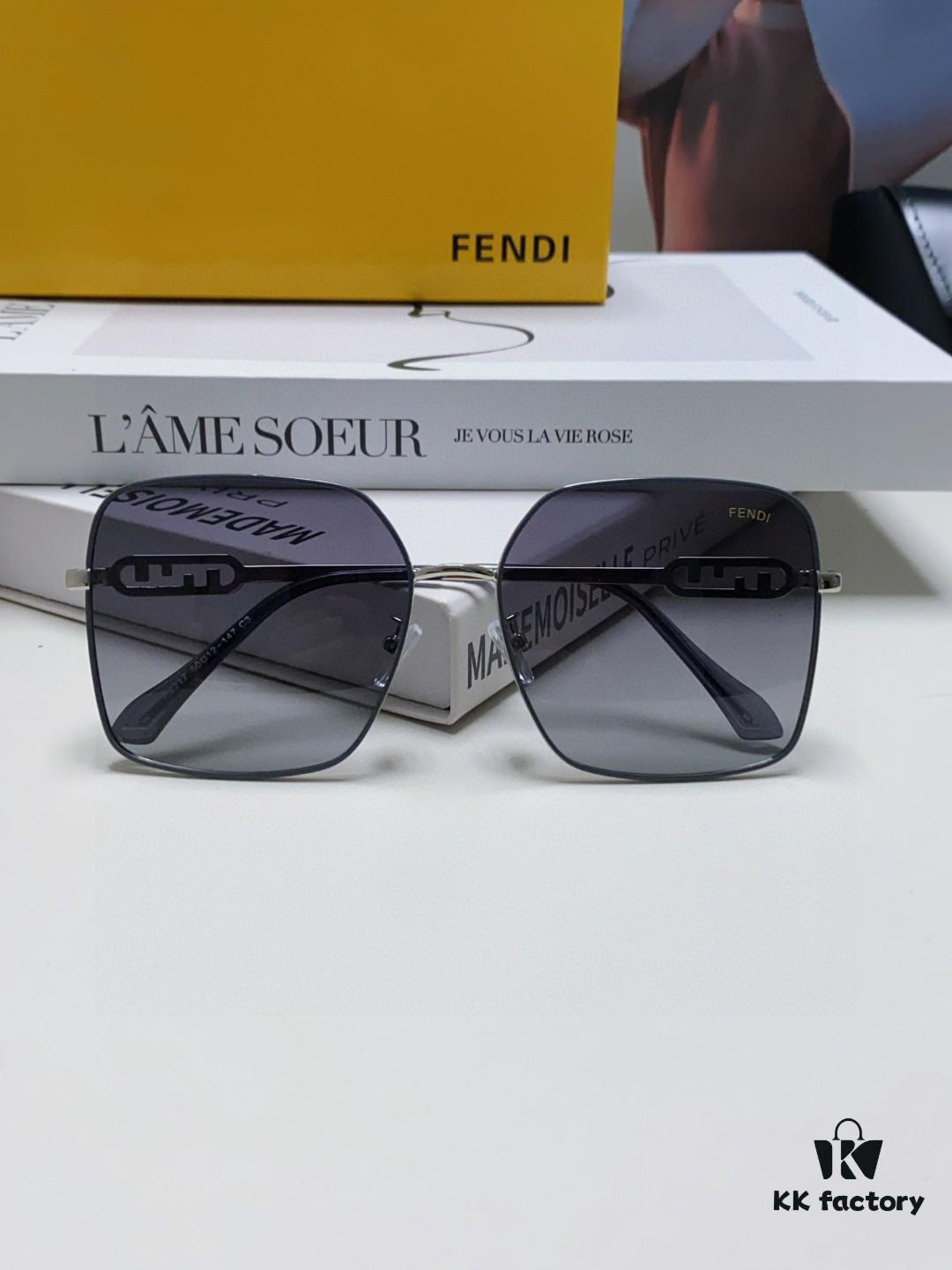 Fendi 2024 New Large Round Oversized Metal Sunglasses for Women, Slimming UV Protection Polarized Sun Glasses