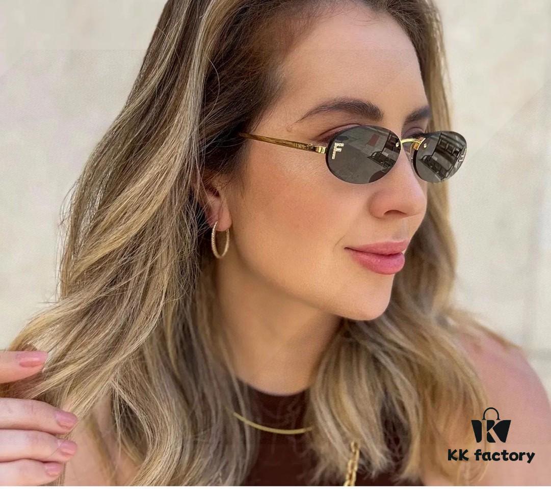 Fendi 2025 New Arrival Metal Frameless Oval Sunglasses for Women, Stylish and Unique UV-Protective Shades Unisex Sun Glasses