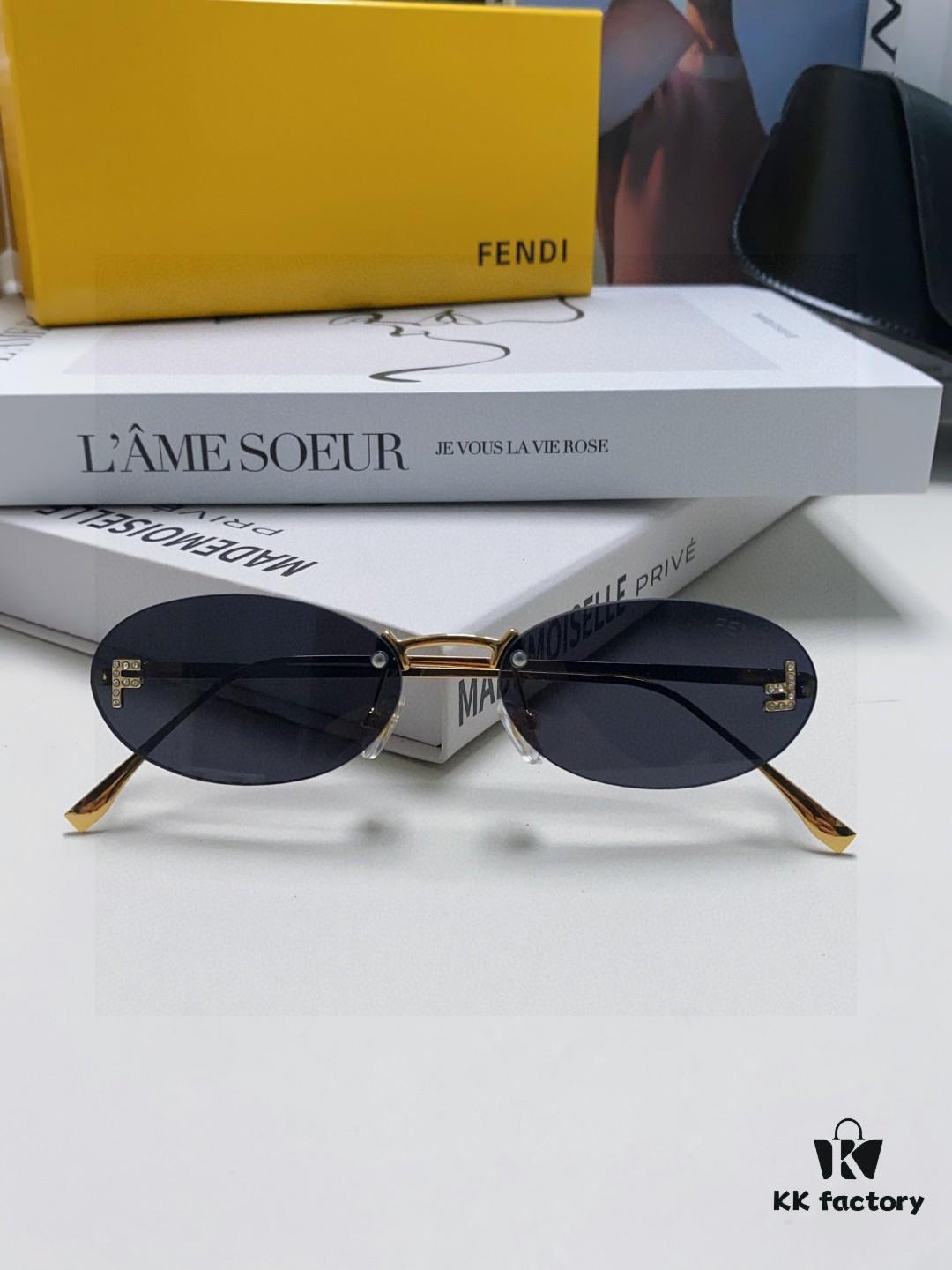 Fendi 2025 New Arrival Metal Frameless Oval Sunglasses for Women, Stylish and Unique UV-Protective Shades Unisex Sun Glasses