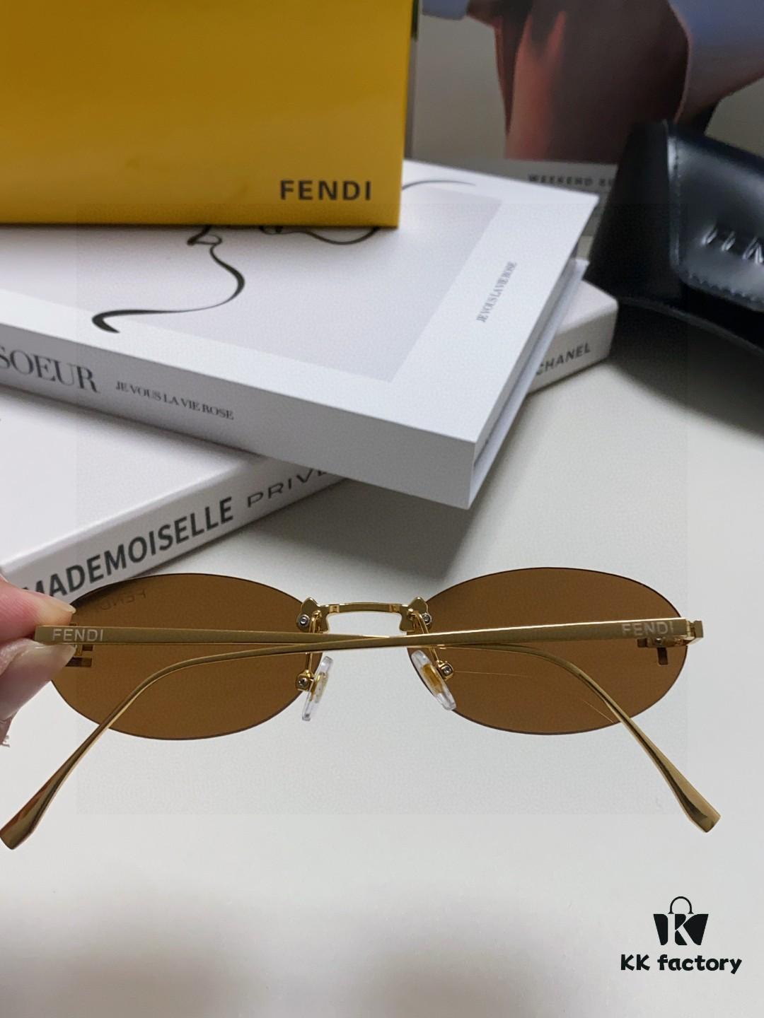 Fendi 2025 New Arrival Metal Frameless Oval Sunglasses for Women, Fashionable and Stylish Unisex UV-Protective Sun Glasses
