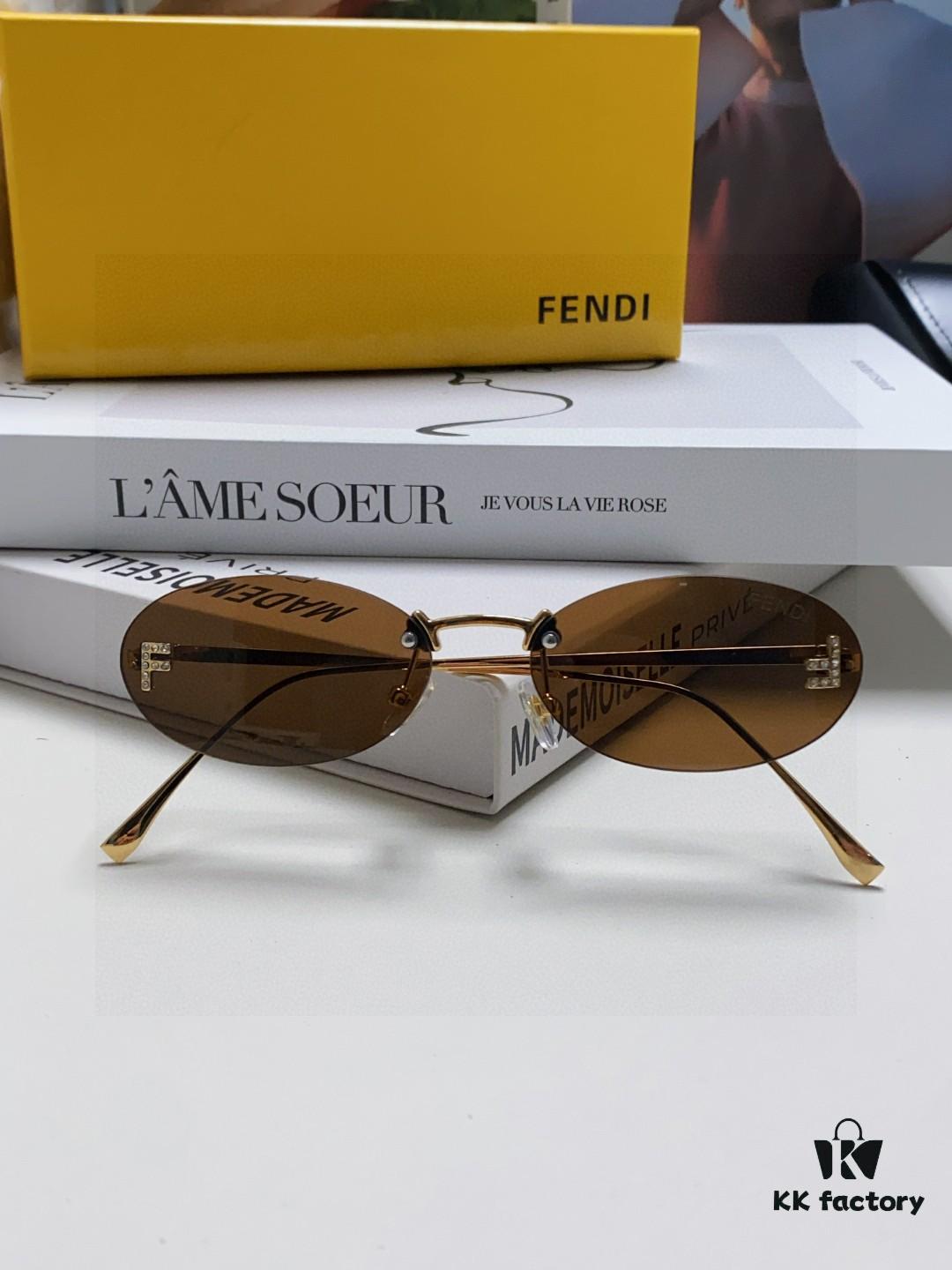 Fendi 2025 New Arrival Metal Frameless Oval Sunglasses for Women, Fashionable and Stylish Unisex UV-Protective Sun Glasses
