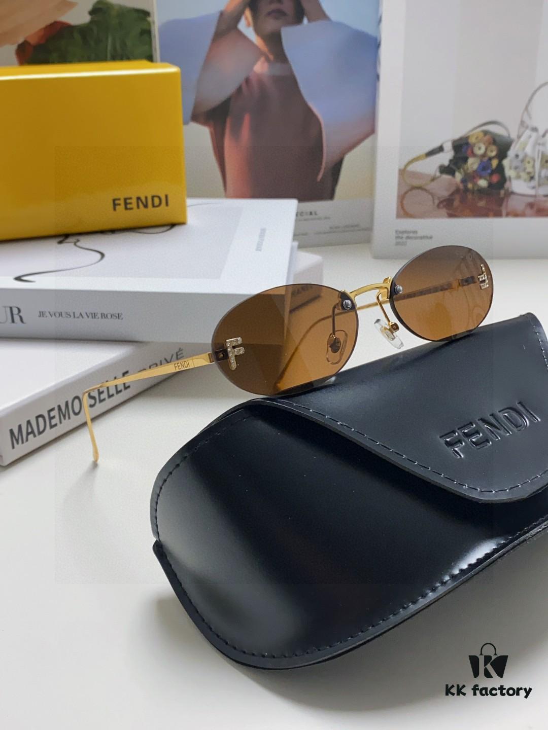 Fendi 2025 New Arrival Metal Frameless Oval Sunglasses for Women, Fashionable and Stylish Unisex UV-Protective Sun Glasses