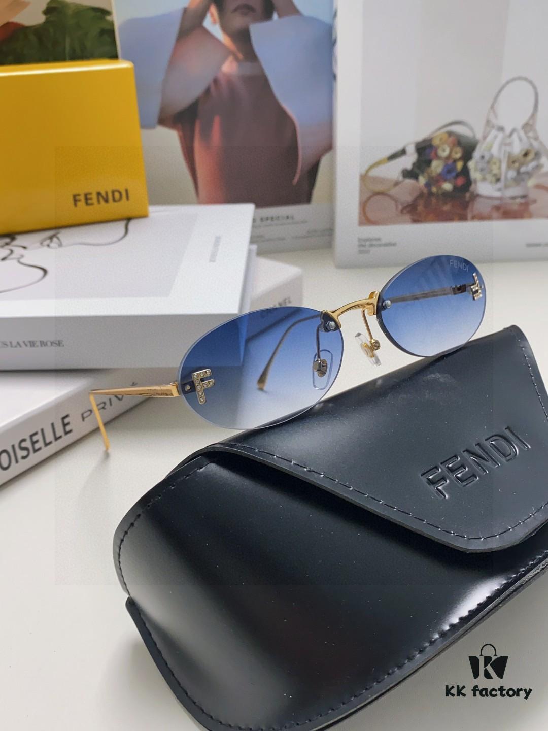 Fendi 2025 New Arrival Metal Frameless Oval Sunglasses for Women, Fashionable and Stylish Unisex UV-Protective Sun Glasses