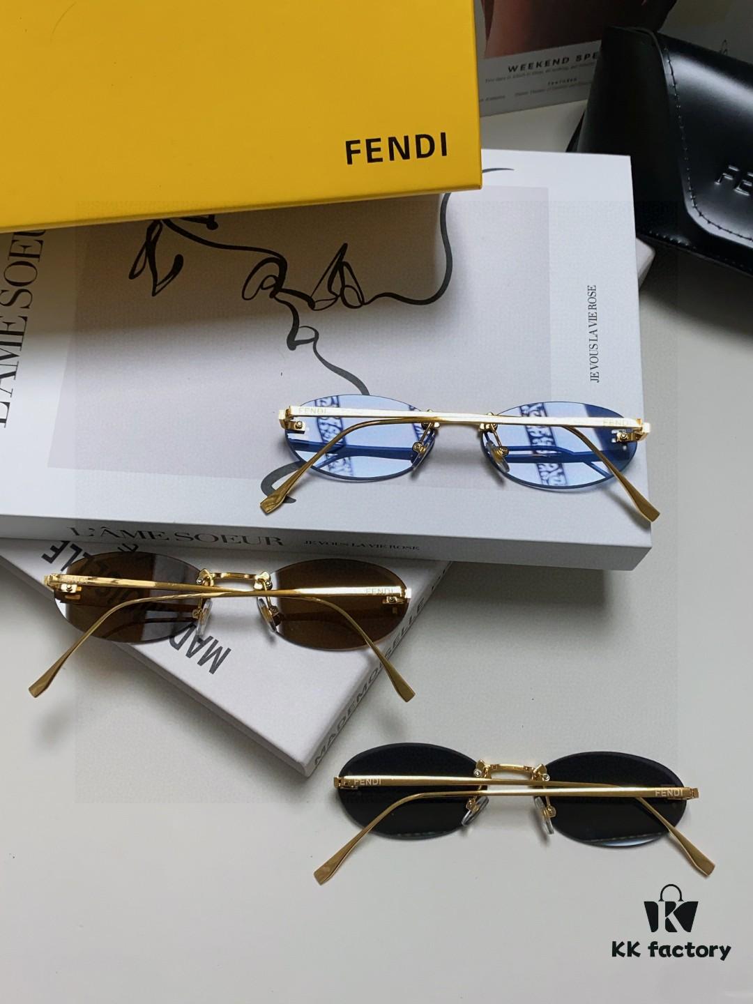 Fendi 2025 New Arrival Metal Frameless Oval Sunglasses for Women, Fashionable and Stylish Unisex UV-Protective Sun Glasses