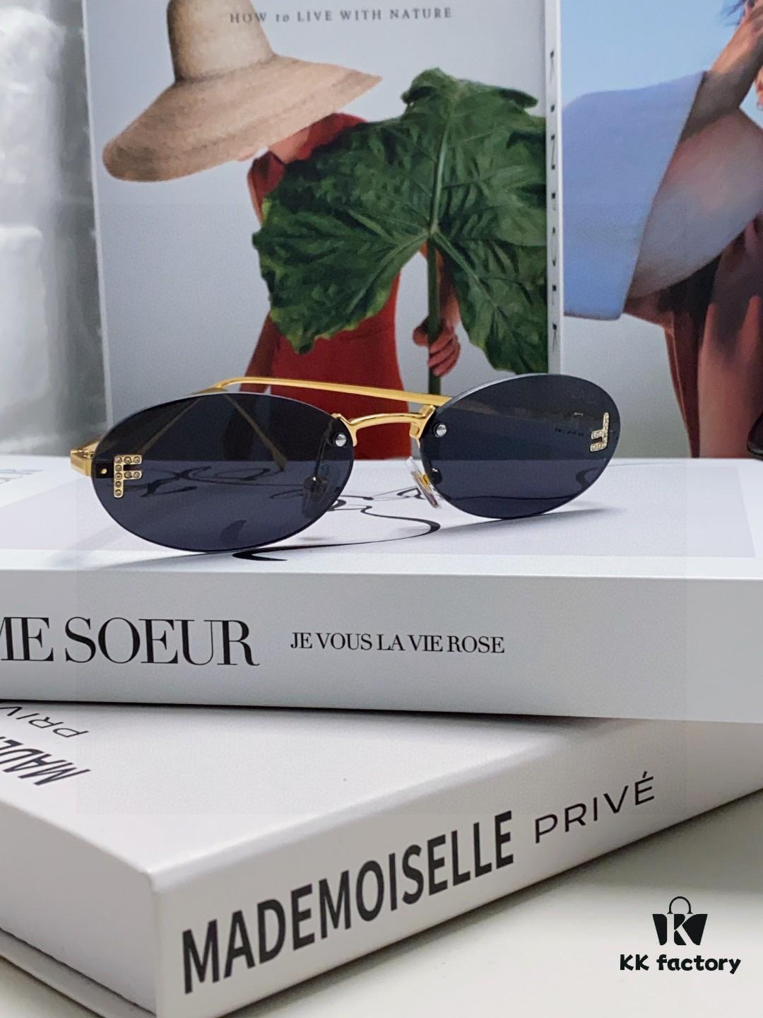 Fendi 2024 New Arrival Metal Frameless Oval Sunglasses for Women, Stylish and Unique UV-Protective Unisex Sun Glasses