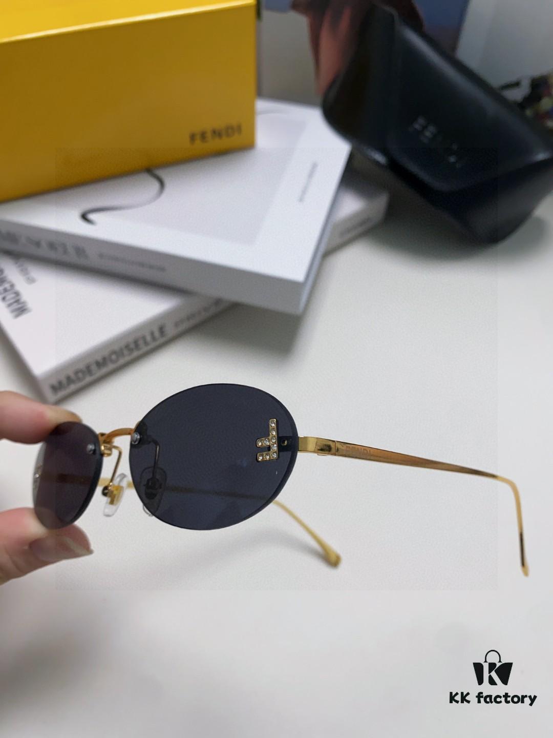 Fendi 2024 New Arrival Metal Frameless Oval Sunglasses for Women, Stylish and Unique UV-Protective Unisex Sun Glasses