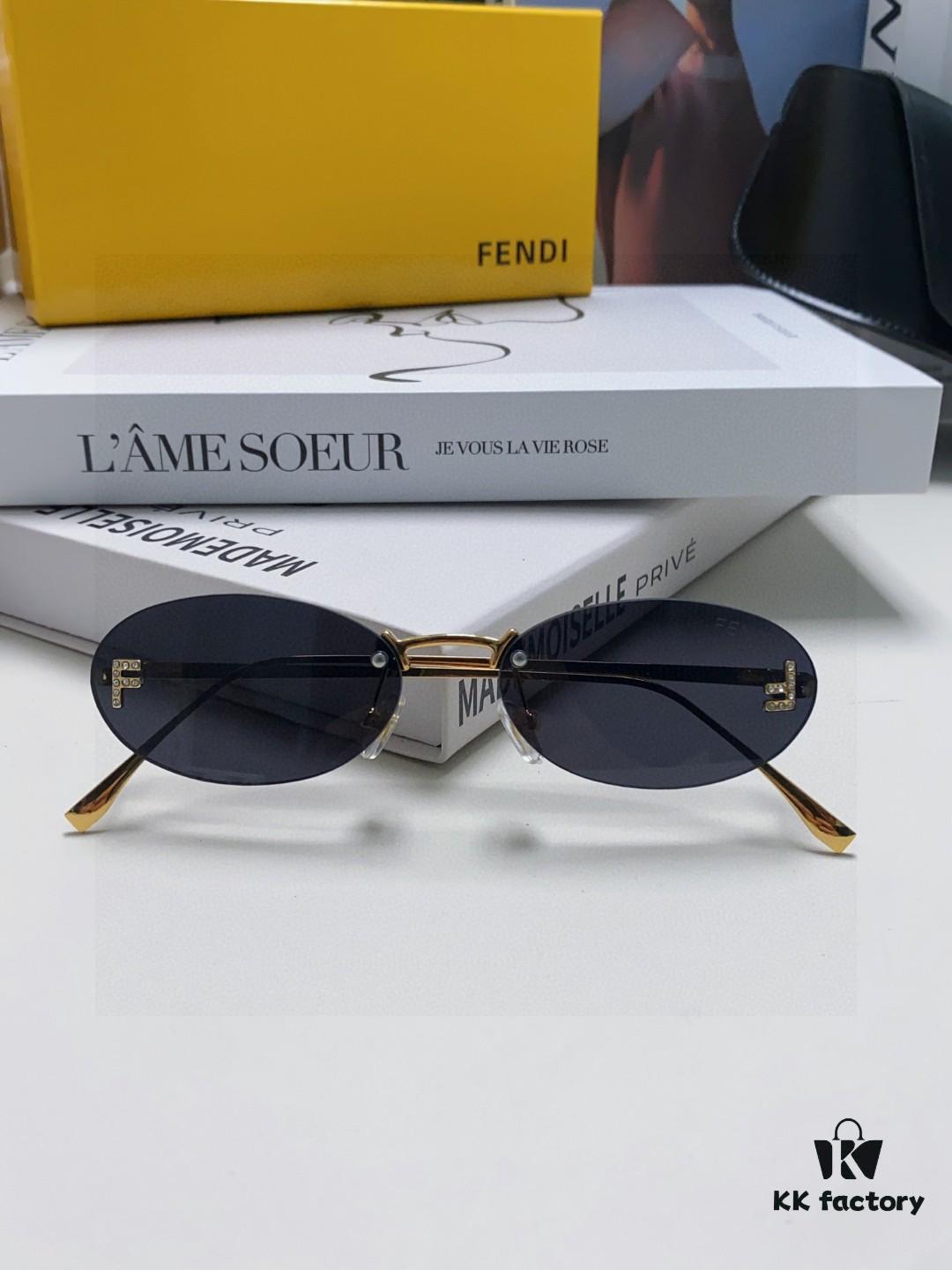 Fendi 2024 New Arrival Metal Frameless Oval Sunglasses for Women, Stylish and Unique UV-Protective Unisex Sun Glasses