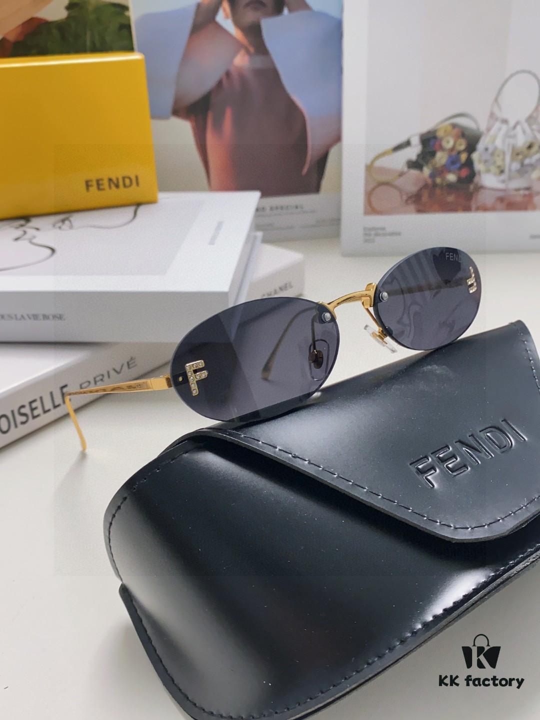 Fendi 2024 New Arrival Metal Frameless Oval Sunglasses for Women, Stylish and Unique UV-Protective Unisex Sun Glasses