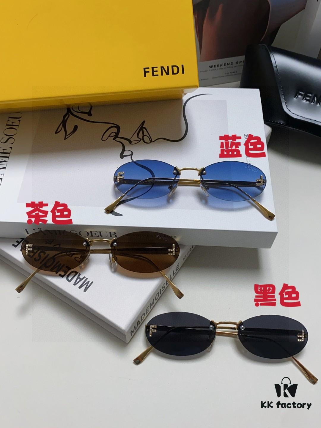 Fendi 2024 New Arrival Metal Frameless Oval Sunglasses for Women, Stylish and Unique UV-Protective Unisex Sun Glasses