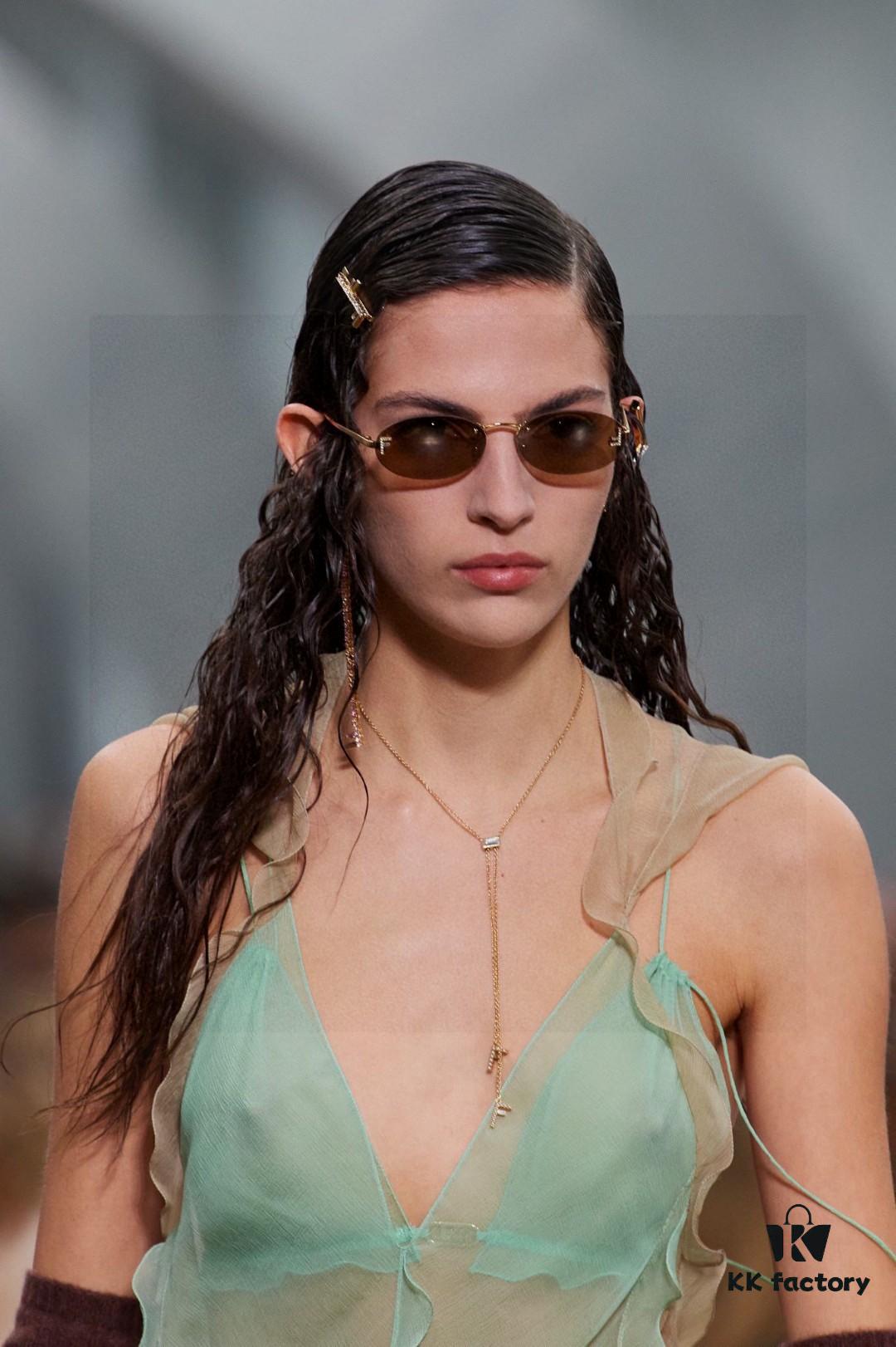 Fendi 2024 New Arrival Metal Frameless Oval Sunglasses for Women, Stylish and Unique Unisex UV-Protective Eyewear