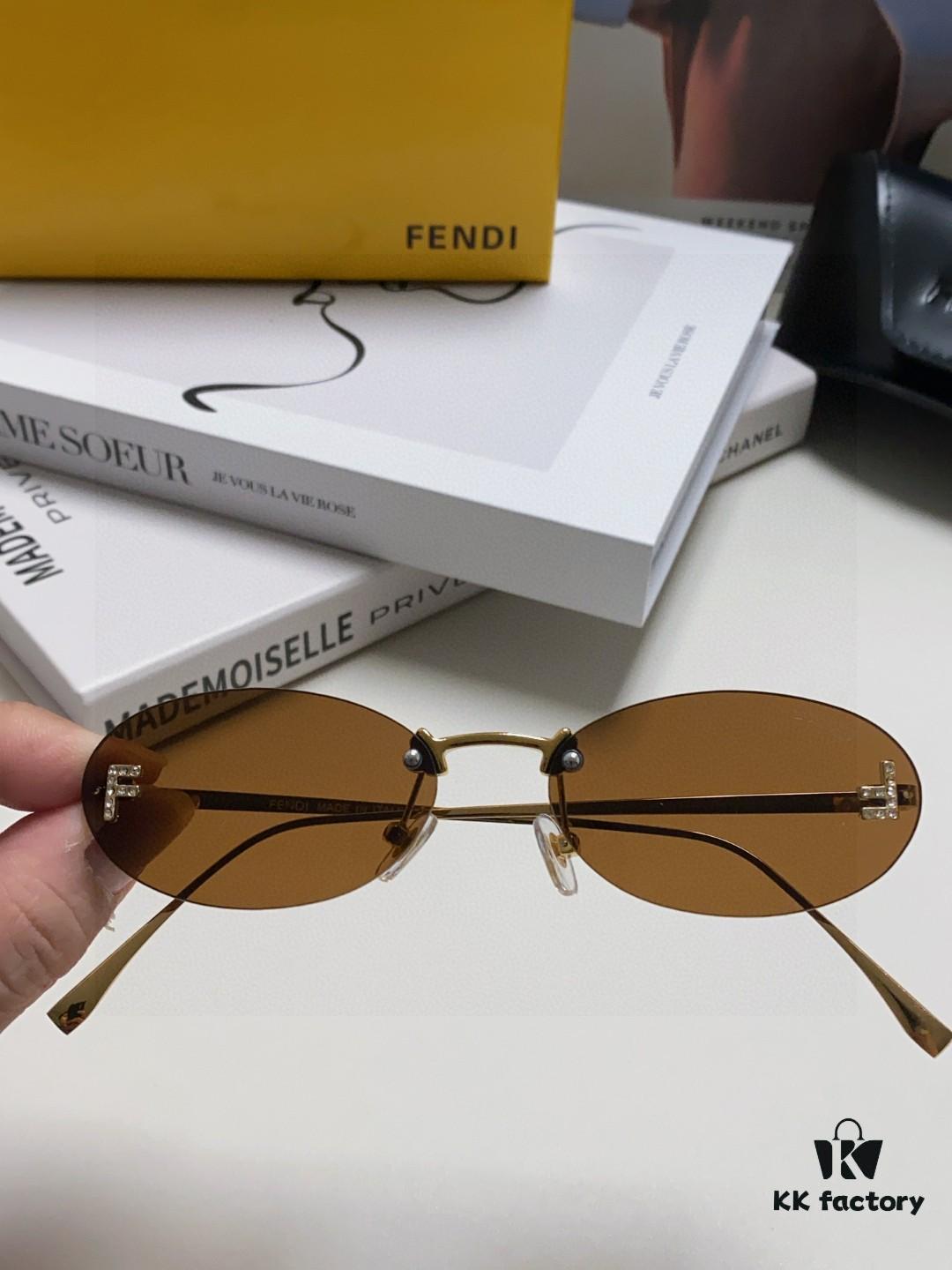 Fendi 2024 New Arrival Metal Frameless Oval Sunglasses for Women, Stylish and Unique Unisex UV-Protective Eyewear