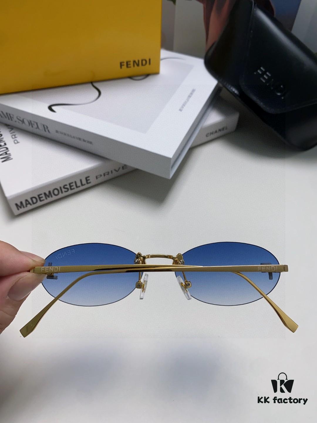 Fendi 2024 New Arrival Metal Frameless Oval Sunglasses for Women, Stylish and Unique Unisex UV-Protective Shades