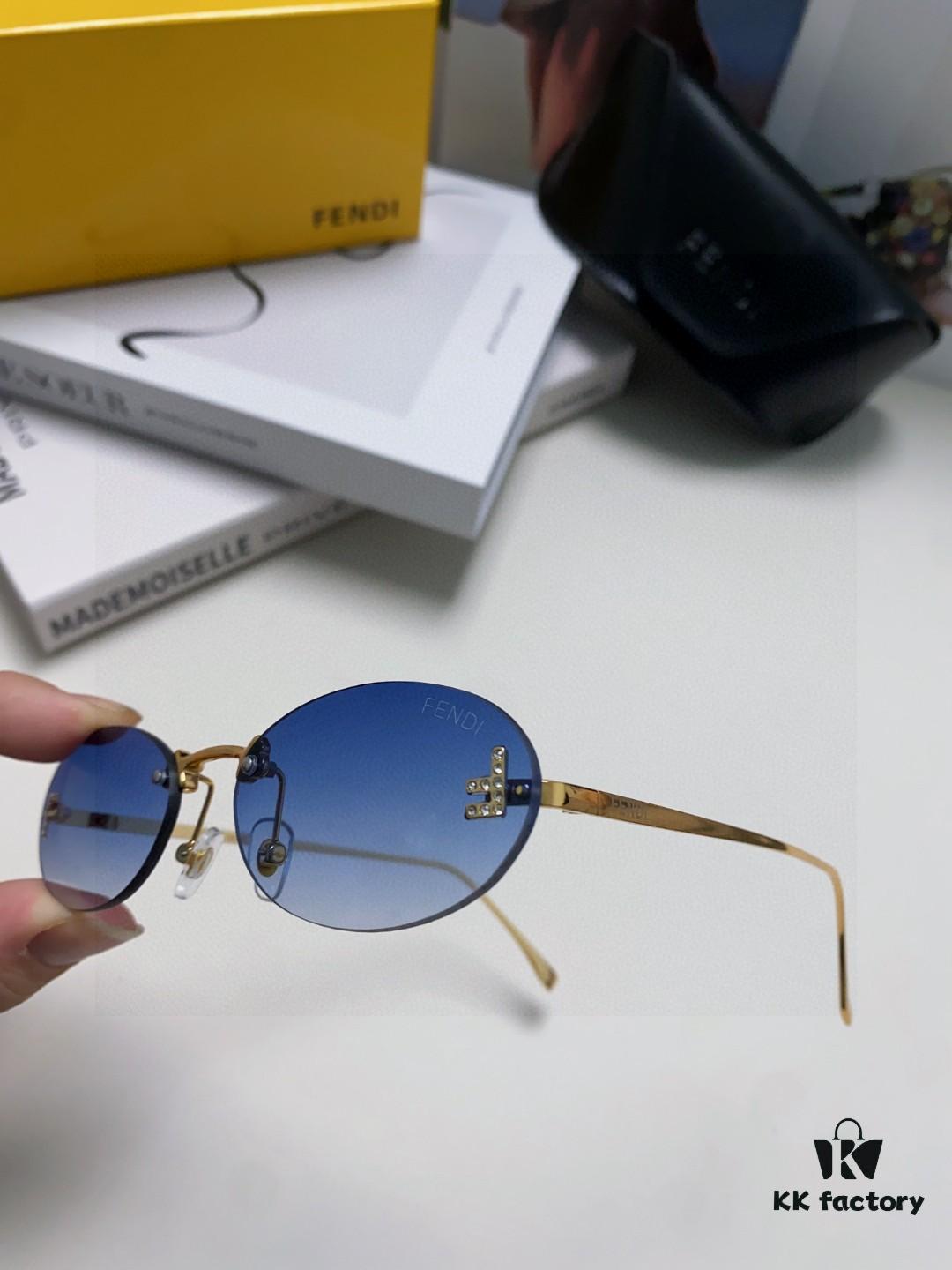 Fendi 2024 New Arrival Metal Frameless Oval Sunglasses for Women, Stylish and Unique Unisex UV-Protective Shades