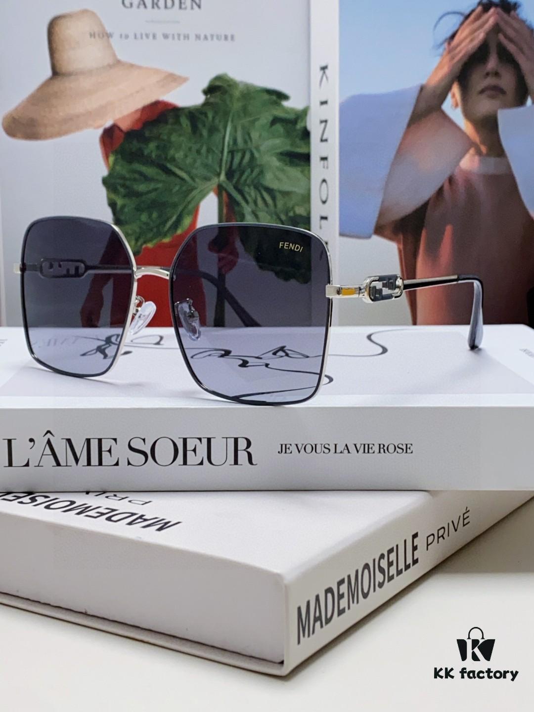 Fendi 2024 New Large Round Oversized Metal Sunglasses for Women, Slimming UV Protection Polarized Sun Glasses