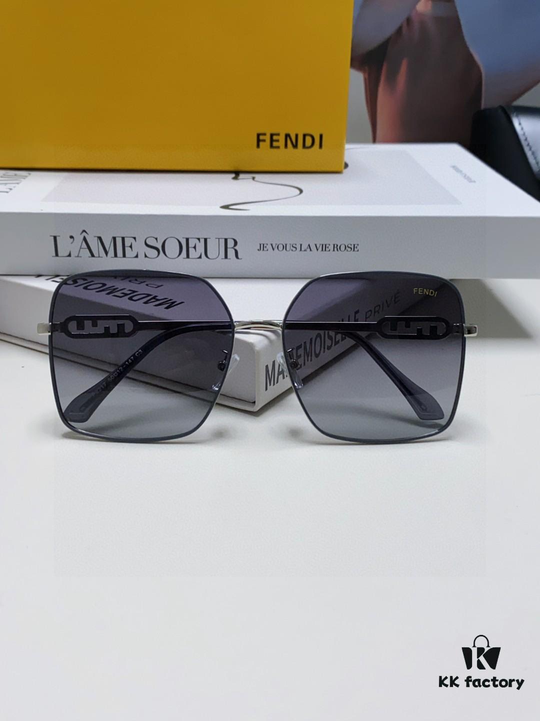 Fendi 2024 New Large Round Oversized Metal Sunglasses for Women, Slimming UV Protection Polarized Sun Glasses