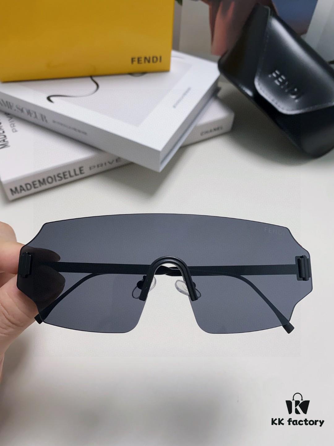 FENDI 2024 New Arrival Men's Fashionable Avant-Garde Mask-Style Sunglasses, Frameless One-Piece Ocean Lens Unisex Oversized UV-Protective Windproof Shades