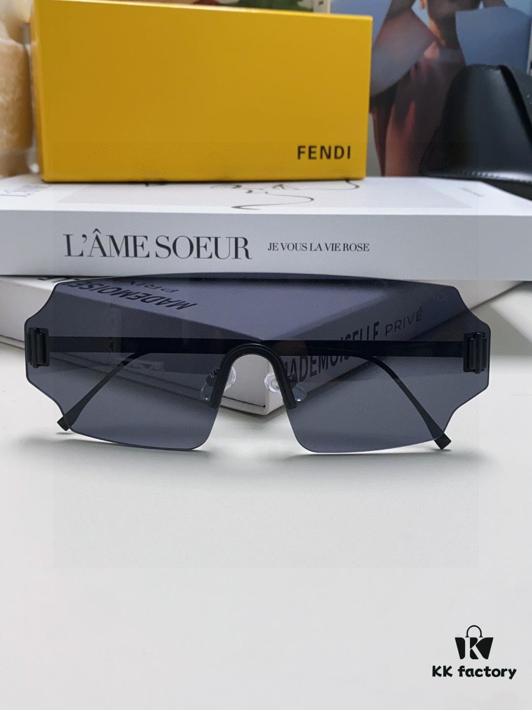 FENDI 2024 New Arrival Men's Fashionable Avant-Garde Mask-Style Sunglasses, Frameless One-Piece Ocean Lens Unisex Oversized UV-Protective Windproof Shades