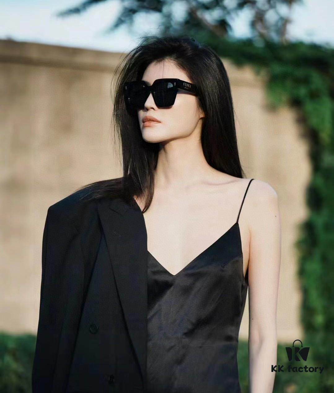 Fendi 2024 Latest Model Sunglasses, Letter-Logo Round Square UV-Protection Unisex Sunglasses for Men and Women