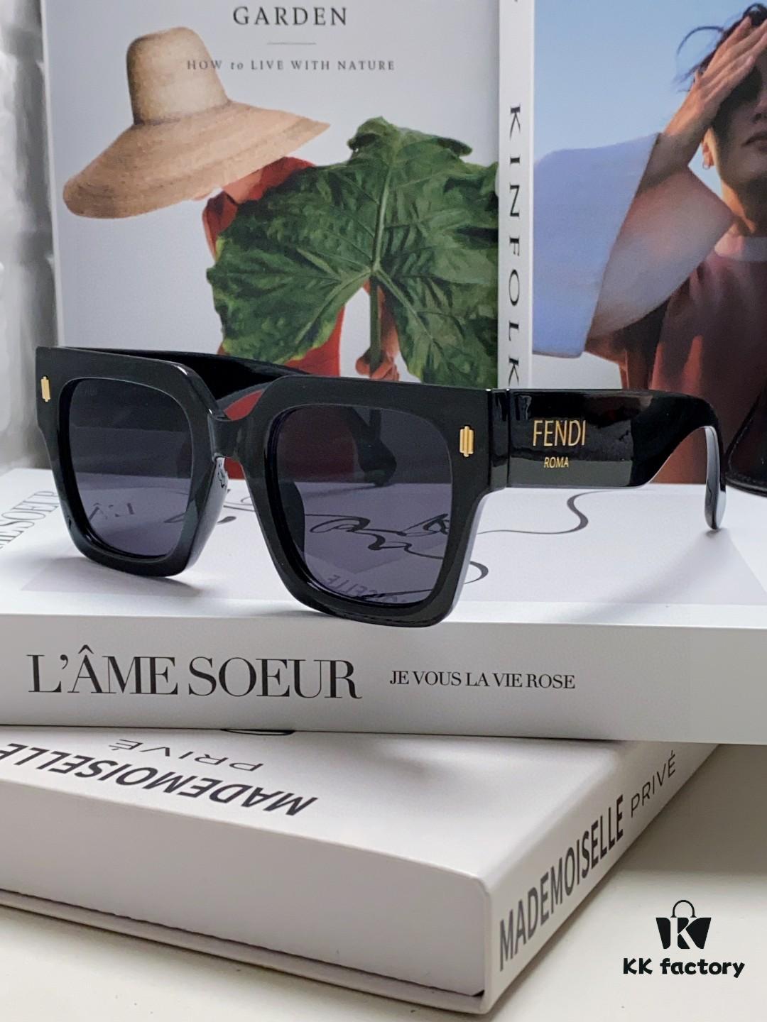 Fendi 2024 Latest Model Sunglasses, Letter-Logo Round Square UV-Protection Unisex Sunglasses for Men and Women