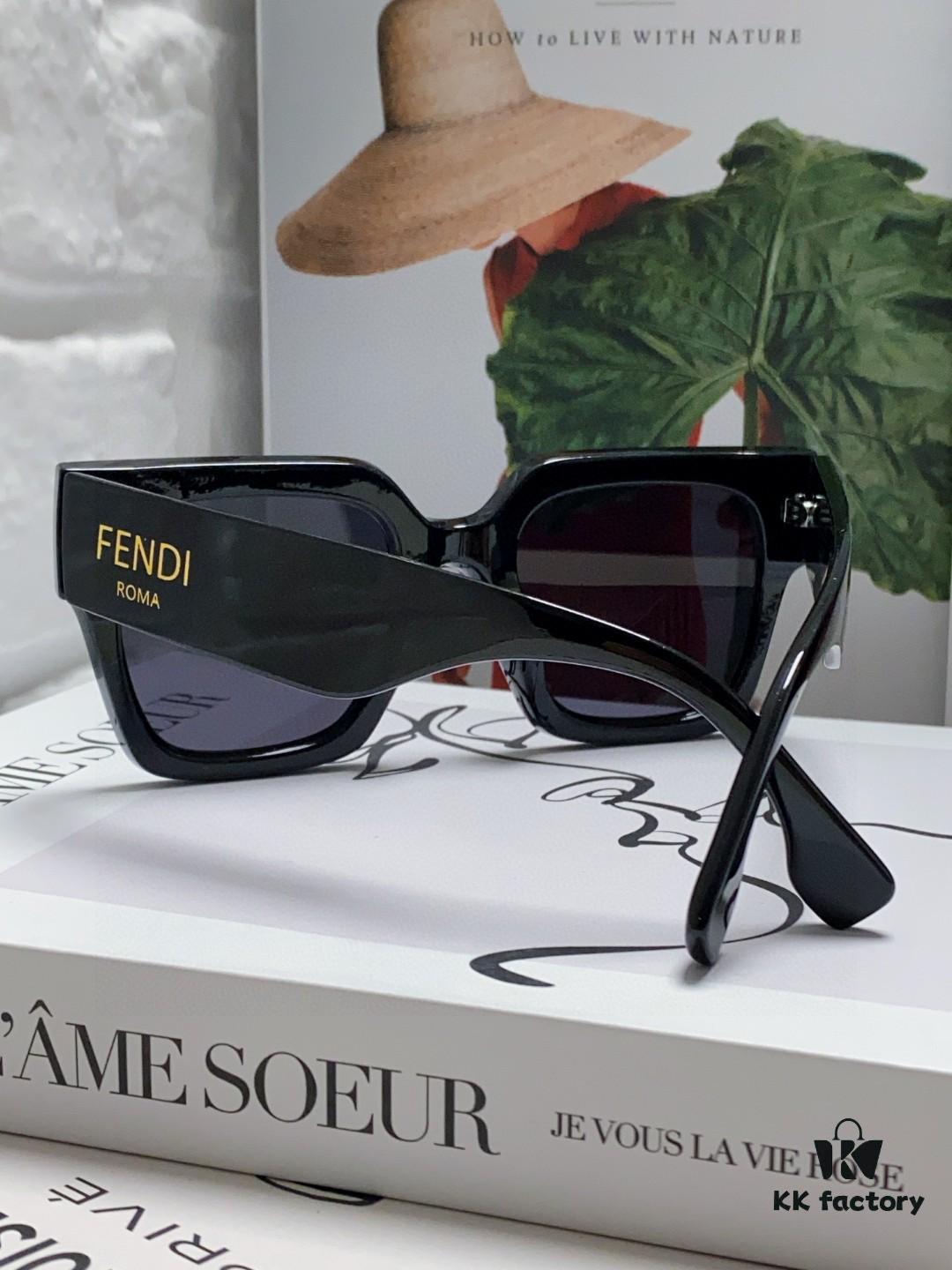 Fendi 2024 Latest Model Sunglasses, Letter-Logo Round Square UV-Protection Unisex Sunglasses for Men and Women