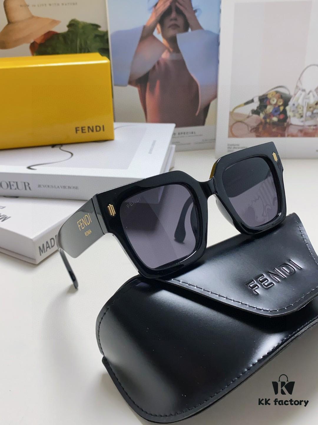 Fendi 2024 Latest Model Sunglasses, Letter-Logo Round Square UV-Protection Unisex Sunglasses for Men and Women
