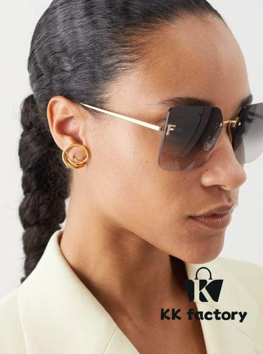 Fendi 2024 New Arrival Exquisite F Diamond Metal Square Frameless Sunglasses Unisex UV Protection Shades FE4082US