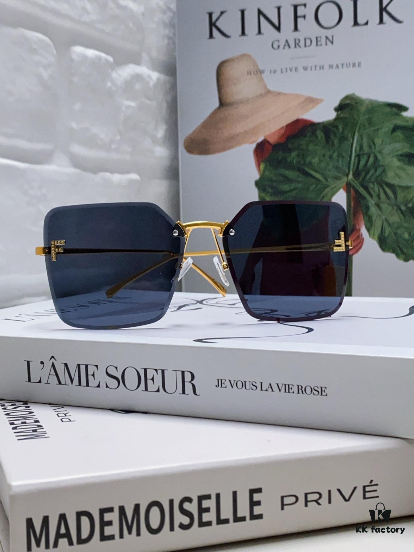 Fendi 2024 New Arrival Exquisite F Diamond Metal Square Frameless Sunglasses Unisex UV Protection Shades FE4082US