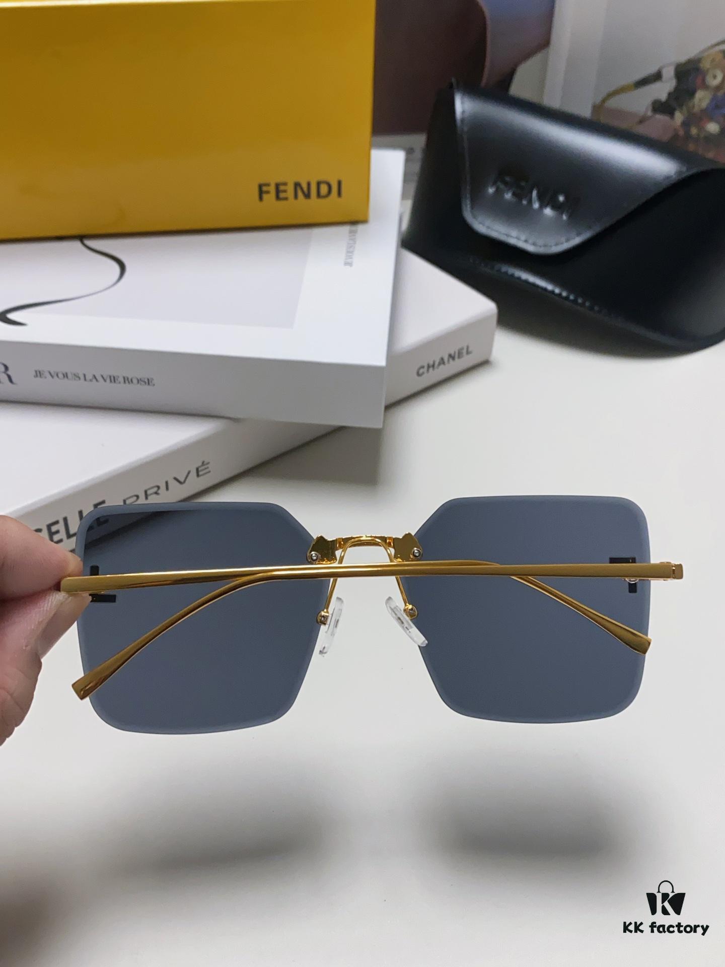 Fendi 2024 New Arrival Exquisite F Diamond Metal Square Frameless Sunglasses Unisex UV Protection Shades FE4082US