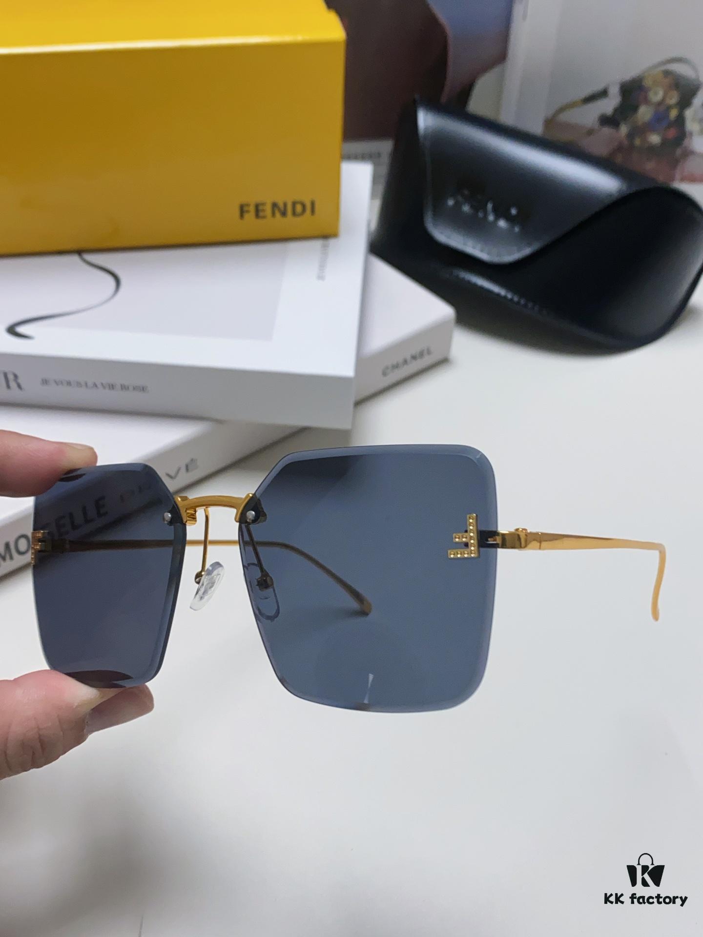 Fendi 2024 New Arrival Exquisite F Diamond Metal Square Frameless Sunglasses Unisex UV Protection Shades FE4082US