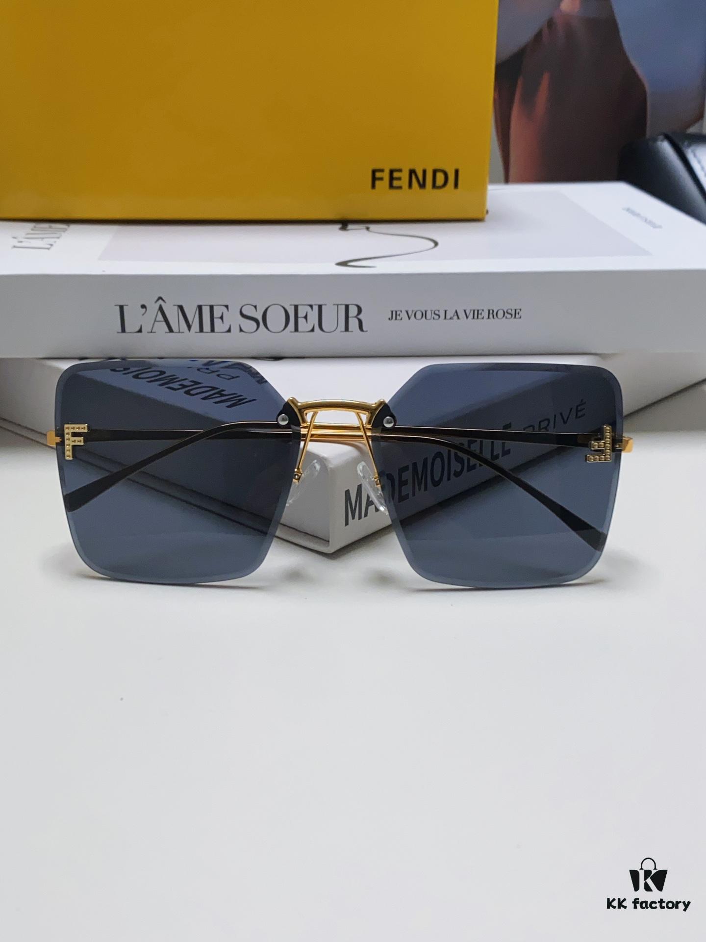 Fendi 2024 New Arrival Exquisite F Diamond Metal Square Frameless Sunglasses Unisex UV Protection Shades FE4082US