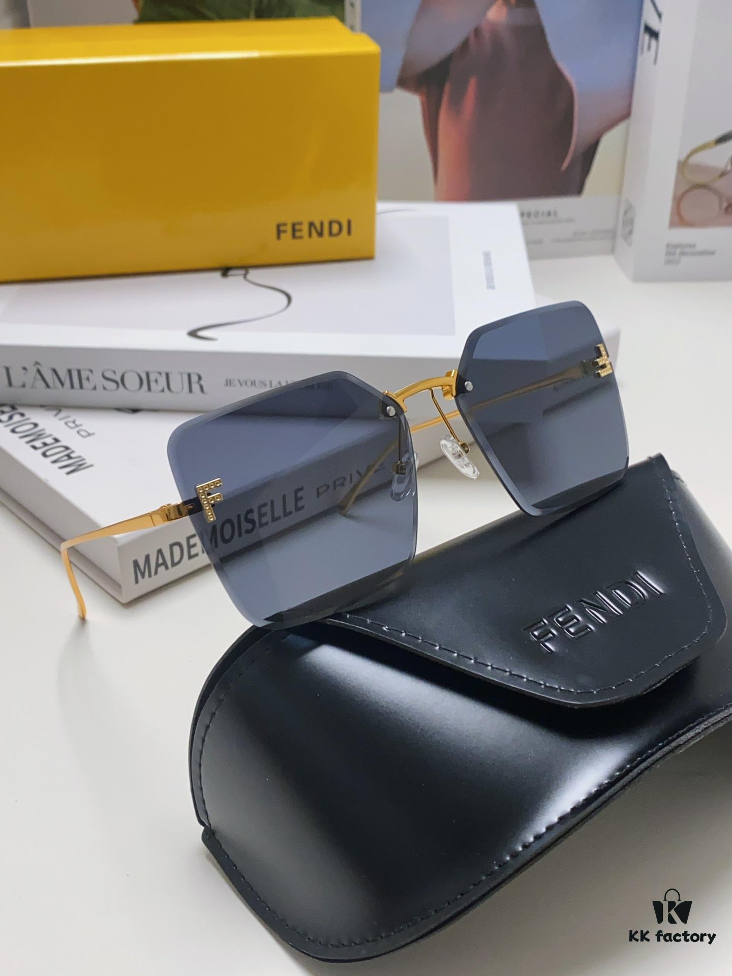 Fendi 2024 New Arrival Exquisite F Diamond Metal Square Frameless Sunglasses Unisex UV Protection Shades FE4082US