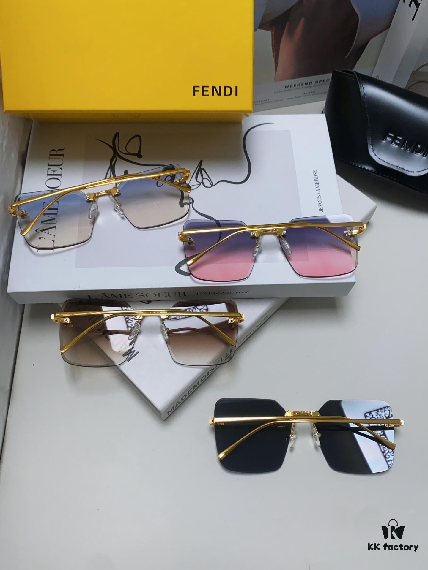 Fendi 2024 New Arrival Exquisite F Diamond Metal Square Frameless Sunglasses Unisex UV Protection Shades FE4082US