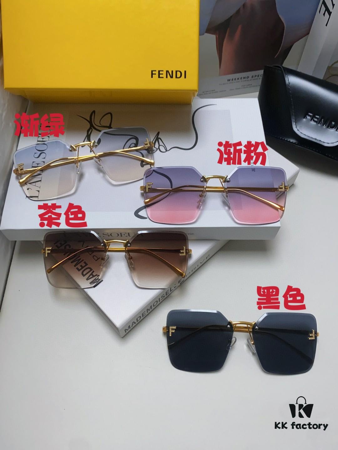 Fendi 2024 New Arrival Exquisite F Diamond Metal Square Frameless Sunglasses Unisex UV Protection Shades FE4082US