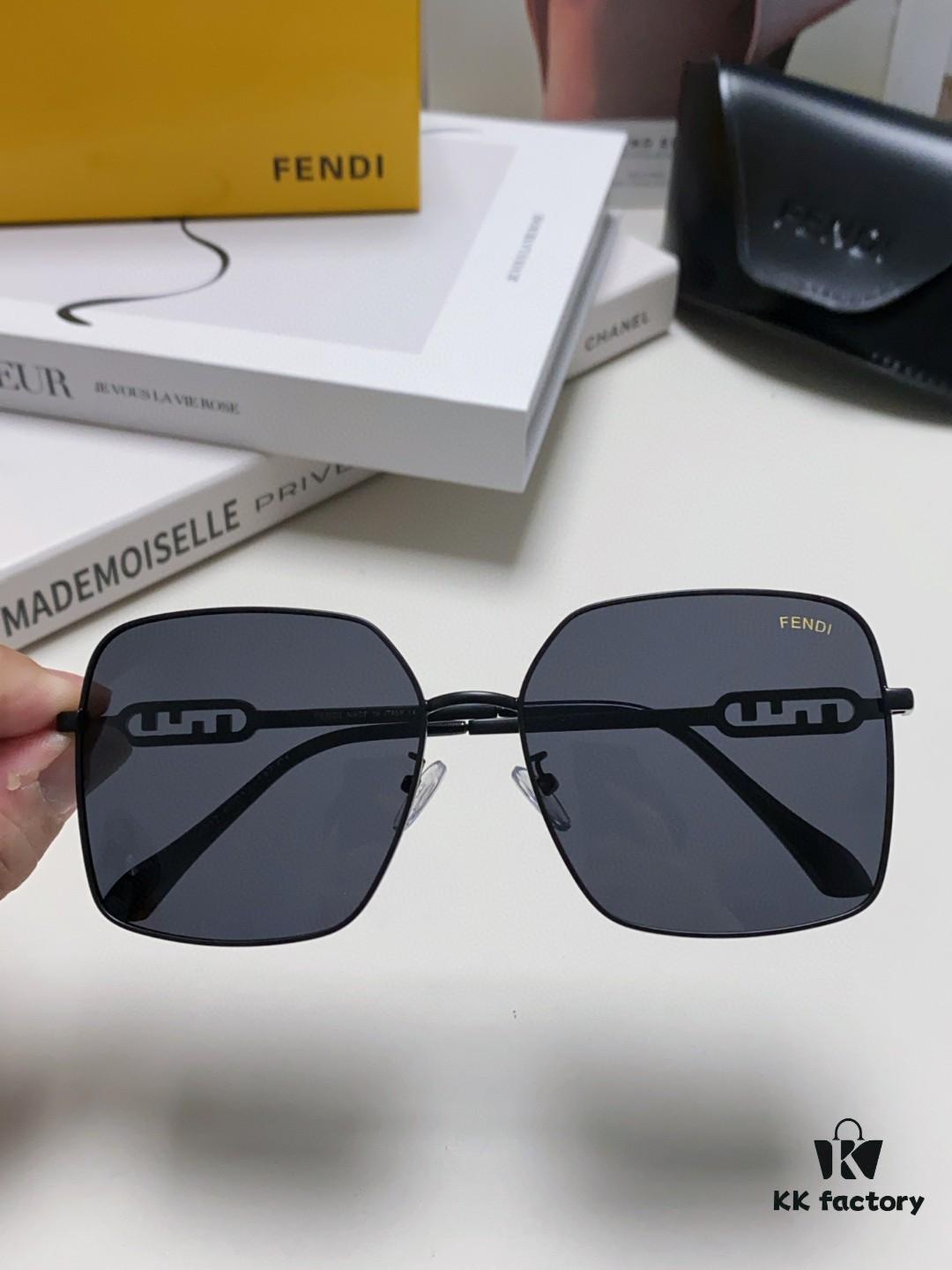 Fendi 2024 New Large Round Oversized Metal Sunglasses for Women, Slimming Polarized UV Protection Sun Glasses