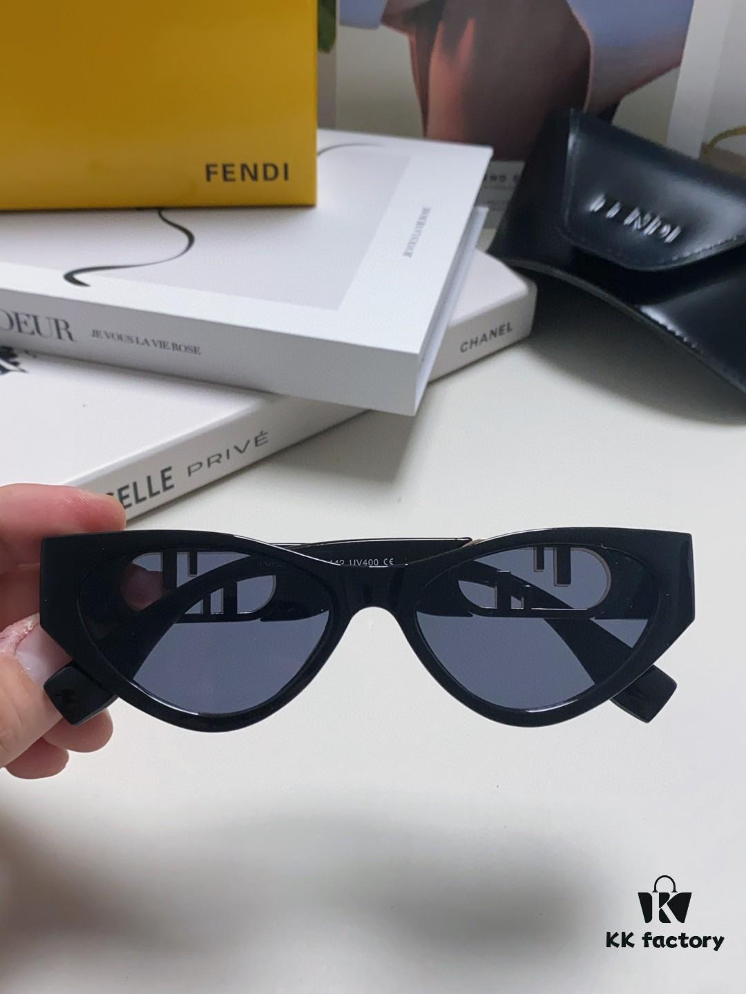 Fendi Cat-Eye Sunglasses for Women, Fashion Metal Logo Design, High-End Stylish and Versatile Sun Glasses
