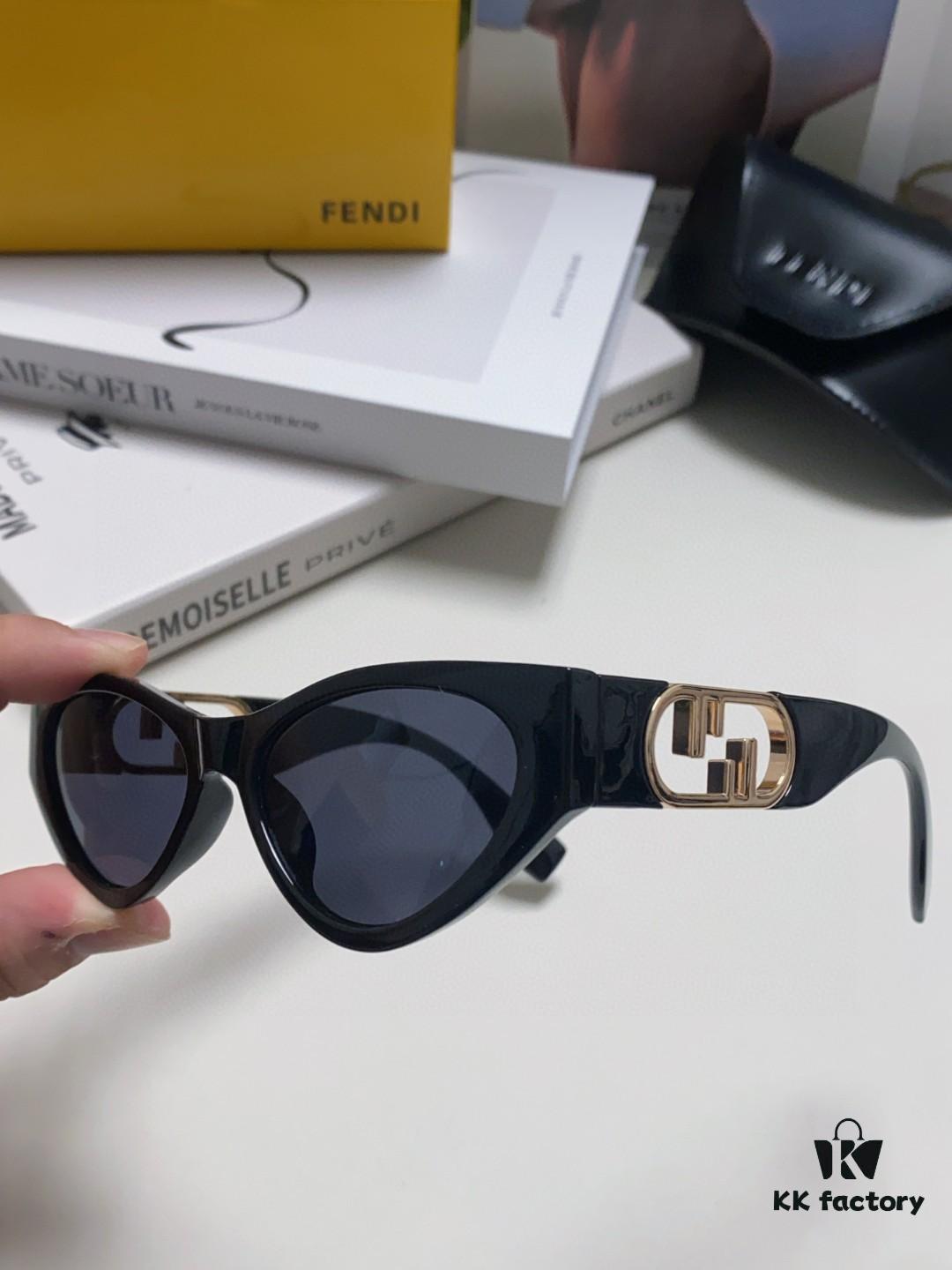 Fendi Cat-Eye Sunglasses for Women, Fashion Metal Logo Design, High-End Stylish and Versatile Sun Glasses